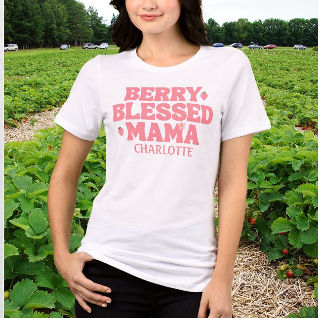 Camiseta Aniversário Rosa Mamãe Sortuda Morango Berry Fofo (Criador carregado)