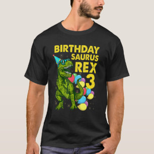 Camiseta Aniversário Surus Rex 3 Anos Dinossauro T Rex 3