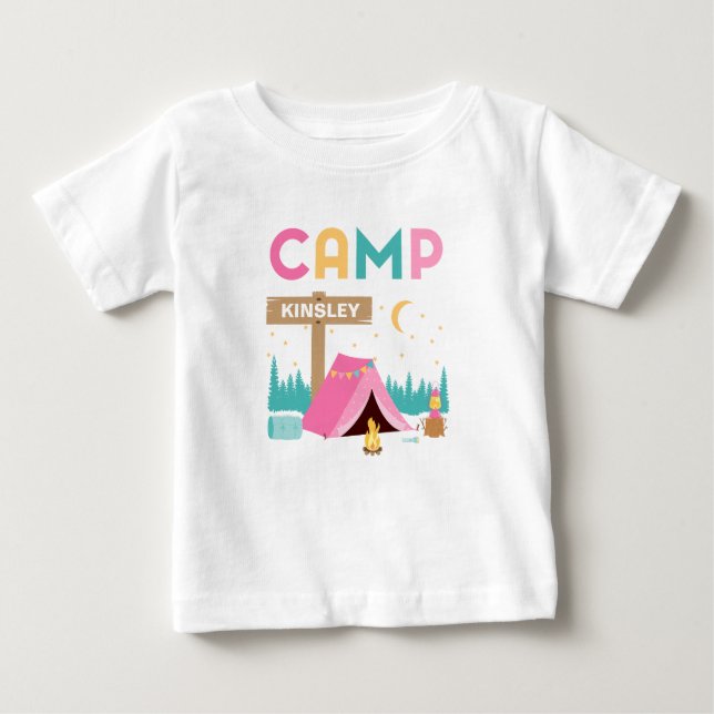 Camiseta Aniversário Temático de Acampamento para Meninas R (Frente)