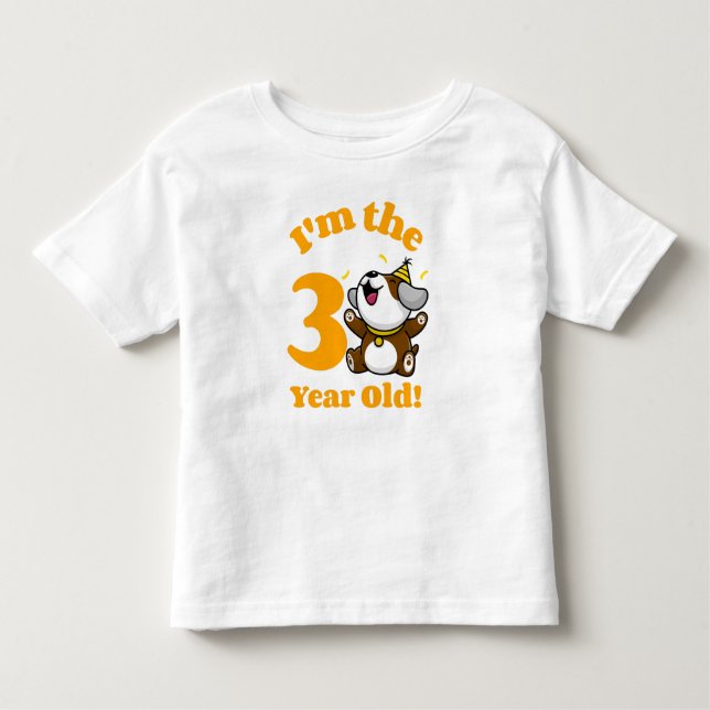 Camiseta Aniversário, tenho 3 anos de idade - Cachorros Fel (Frente)