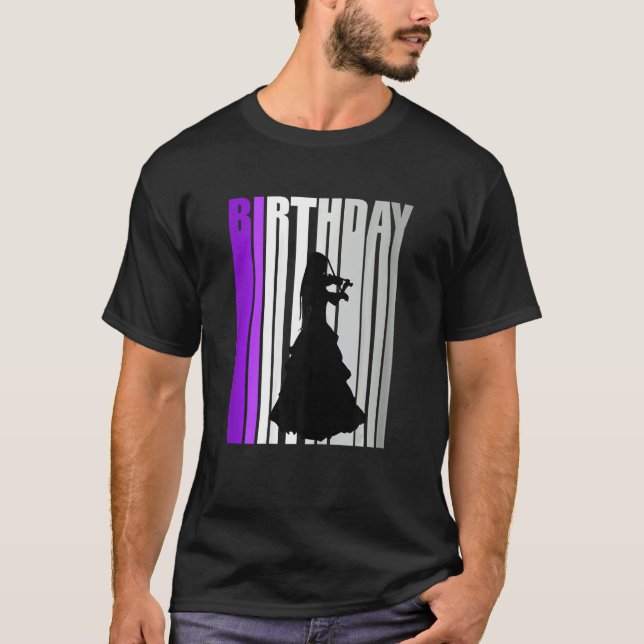 Camiseta Aniversário Violino Violino da bonito Silhout (Frente)