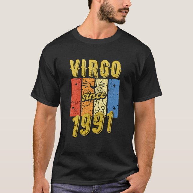 Camiseta Aniversário Virgo 1991 Sinal Zodiac (Frente)