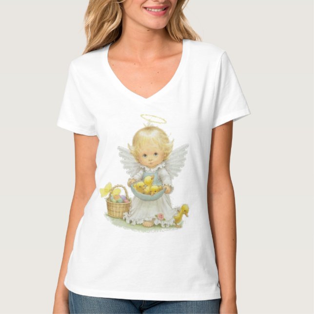 Camiseta Anjo bonito e patinhos da páscoa (Frente)