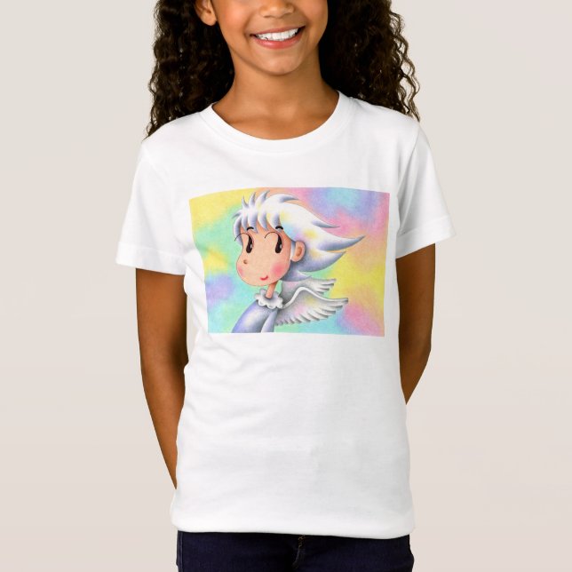Camiseta Anjo com cabelo branco. (Frente)
