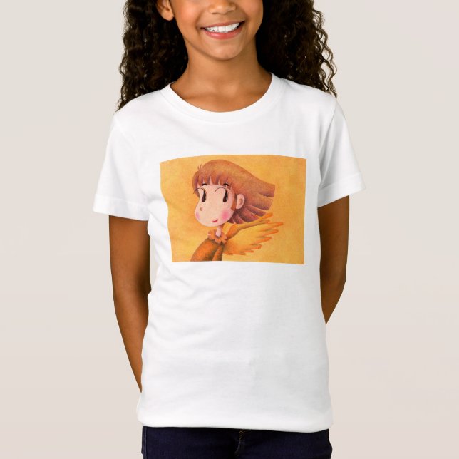 Camiseta Anjo com cabelo castanho. (Frente)