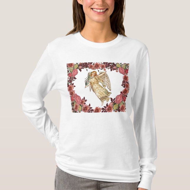 Camiseta Anjo com Rosas Rosa (Frente)