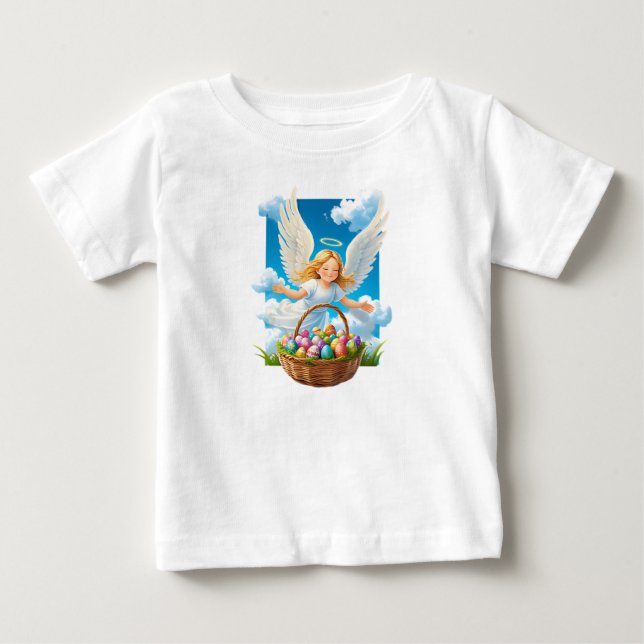 Camiseta Anjo da Páscoa alegre com o cesto (Frente)