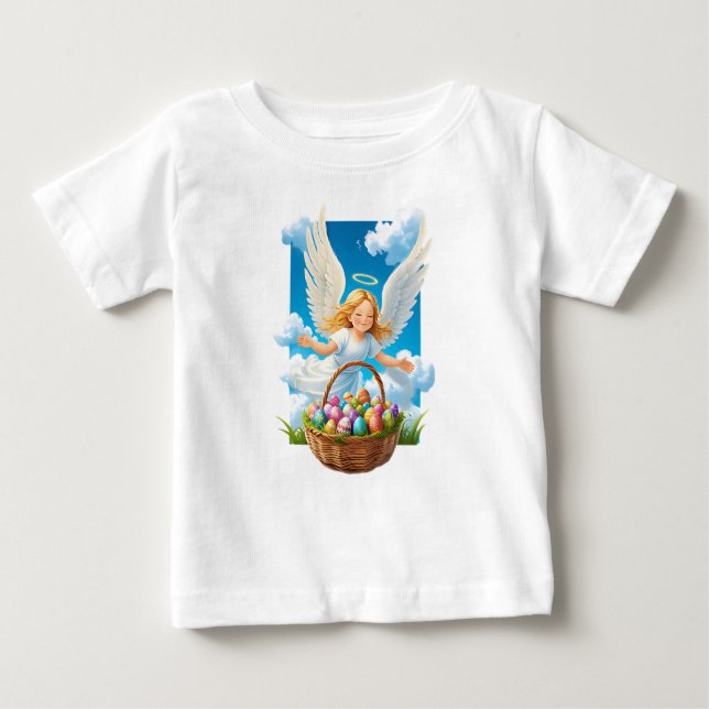 Camiseta Anjo da Páscoa alegre com o cesto (Frente)