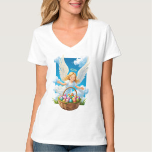 Camiseta Anjo da Páscoa alegre com o cesto