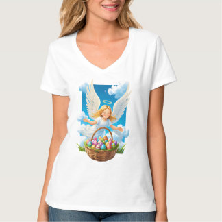 Camiseta Anjo da Páscoa alegre com o cesto
