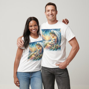 Camiseta Anjo de Natal com Cordeiro em Paz Invernal