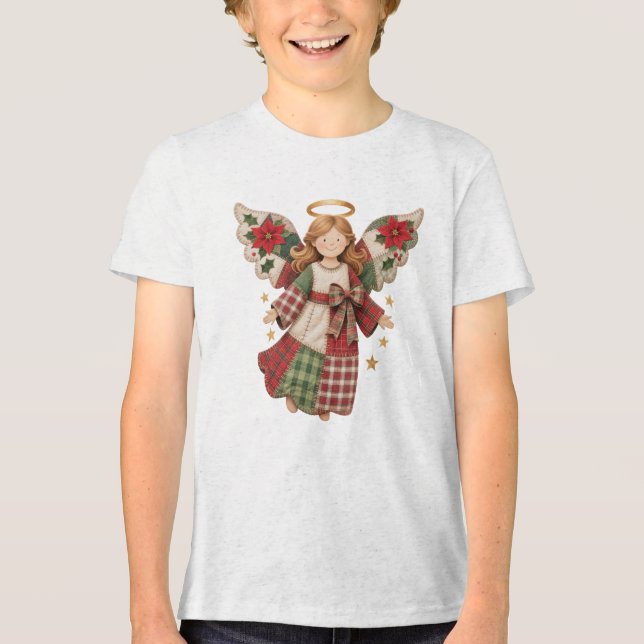Camiseta Anjo de Natal com Estrelas Douradas (Frente)