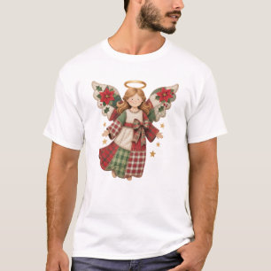Camiseta Anjo de Natal com Estrelas Douradas