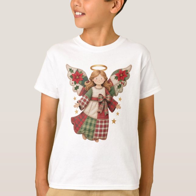 Camiseta Anjo de Natal com Estrelas Douradas (Frente)