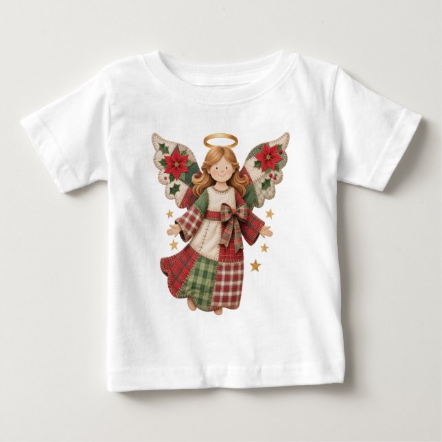 Camiseta Anjo de Natal com Estrelas Douradas (Frente)