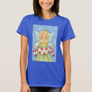 Camiseta Anjo de Natal de desenho animado fofo com auréola 