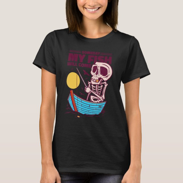 Camiseta Anjo de pesca do barco de pesca esqueleto (Frente)