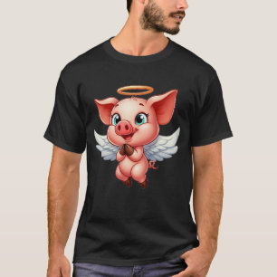 Camiseta Anjo de porco com asas e halo na fazenda