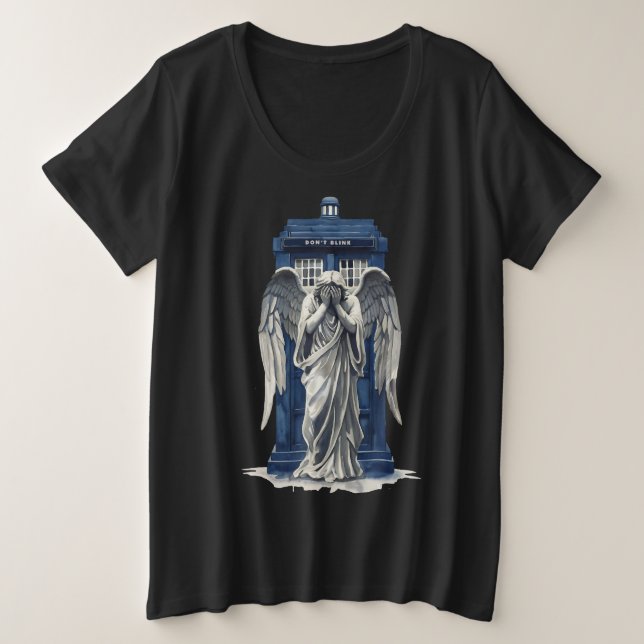 Camiseta Anjo de ressonância com Caixa Azul de Polícia 1 (Frente do Design)