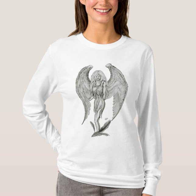 Camiseta Anjo, Design preto e branco (Frente)