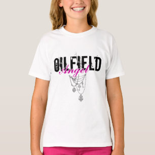 Camiseta Anjo do campo petrolífero com gráfico da colar