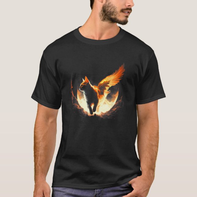 Camiseta Anjo Gato Voador Gato de Fogo (Frente)