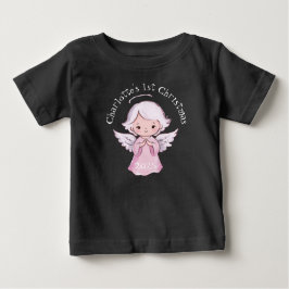 Camiseta Anjo Meninas Natal Rosa 1º Natal 2025 Preto
