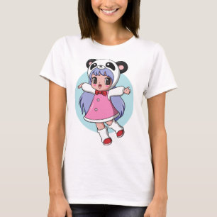 Camiseta Anjo Panda: Garota Anime Adorável Voando Alto