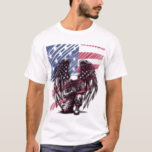 Camiseta Anjo Soldado Americano Rezando Arte da Bandeira do