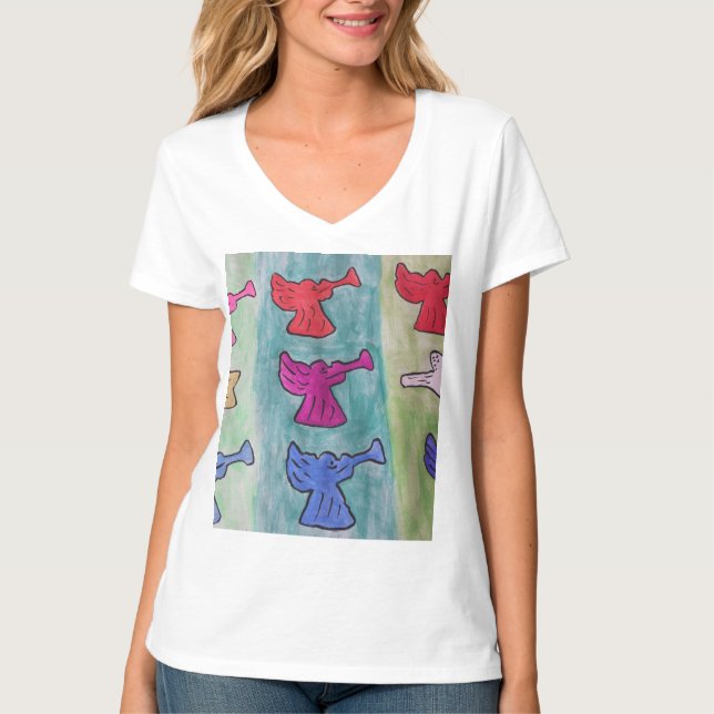 Camiseta Anjos de Natal com trompetes (Frente)