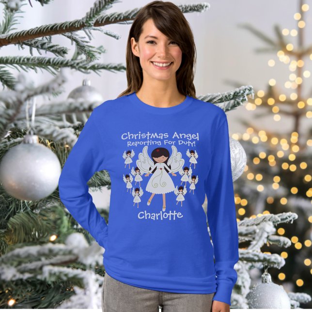 Camiseta Anjos de Natal Engraçados Com Nome (Funny Christmas Angels With Name T-Shirt)