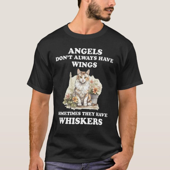 Camiseta Anjos Têm Bigodes   Ca para Gato PaiMãe (Frente)