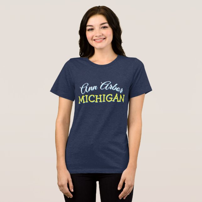 Camiseta Ann Arbor Michigan Blue e Maize (Frente Completa)