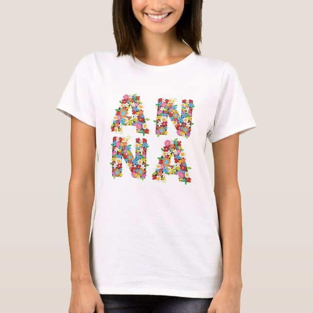 Camiseta 'ANNA' Nome personalizado Flores de primavera Whim (Frente)