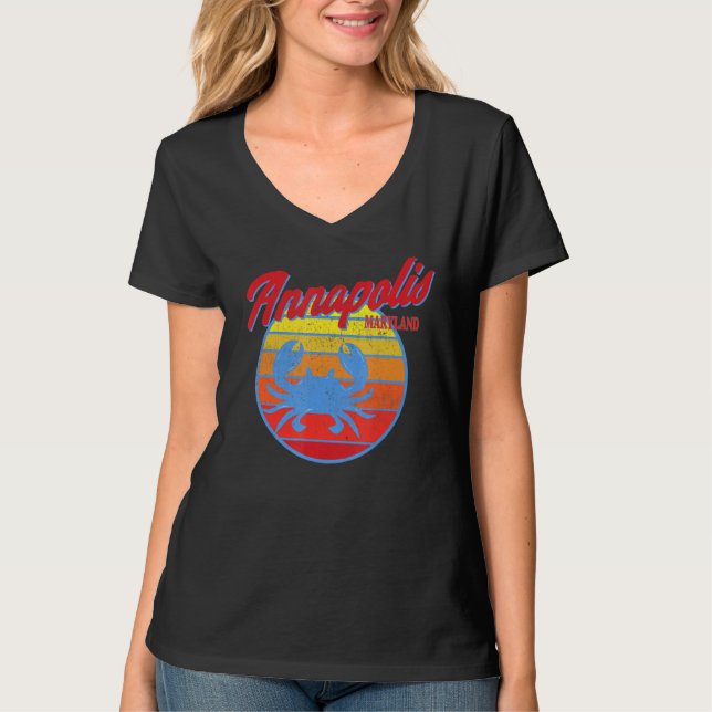 Camiseta Annapolis Md Retro Blue Crab Ocean Sunset (Frente)