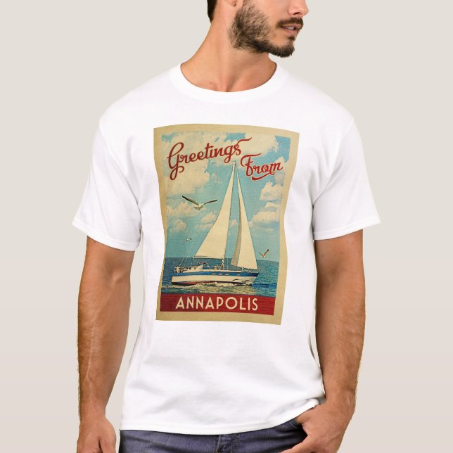 Camiseta Annapolis Sailboat Viagens vintage Maryland (Frente)