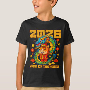 Camiseta Ano 2026 Cavalo Dragão Feliz Ano Novo Chinês 
