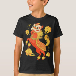 Camiseta Ano Cavalo de Fogo Lunar Arte Gráfica Chinesa