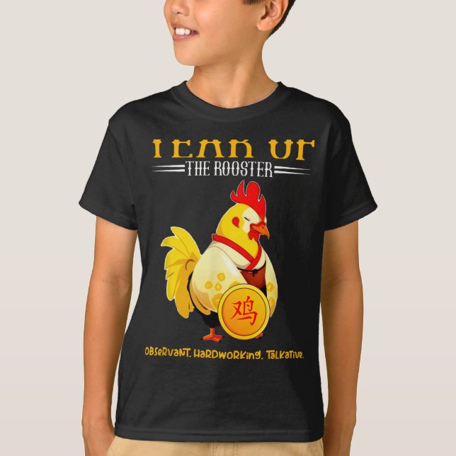 Camiseta Ano Chinês do Zodíaco do Galo Feliz Lua (Frente)