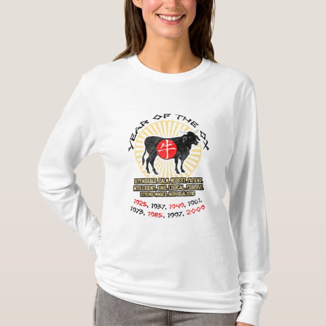 Camiseta Ano de Capa longa das senhoras das qualidades do (Frente)