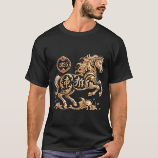 Camiseta Ano do Cavalo 2026 Ano Novo Chinês Cavalo Dourado