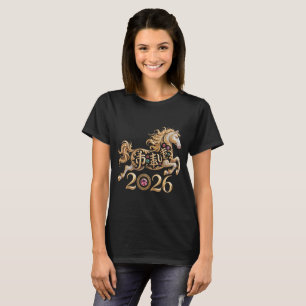 Camiseta Ano do Cavalo 2026 Ano Novo Chinês Cavalo Dourado