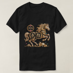 Camiseta Ano do Cavalo 2026 Ano Novo Chinês Cavalo Dourado