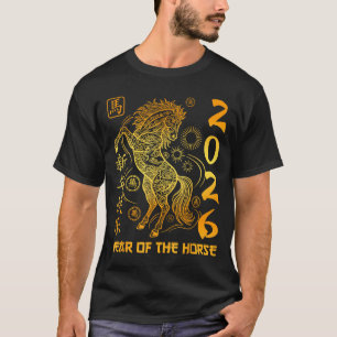 Camiseta Ano Do Cavalo 2026 Ano Novo Lunar Chinês Dourado