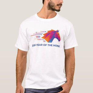 Camiseta Ano do Cavalo 2026 Geométrico Colorido Moderno