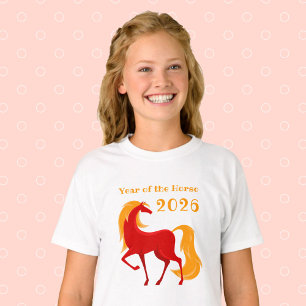 Camiseta Ano do Cavalo de Fogo 2026 da Menina Zodiac Chines