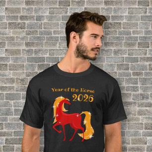 Camiseta Ano do Cavalo de Fogo 2026: Zodiac Masculino Chinê