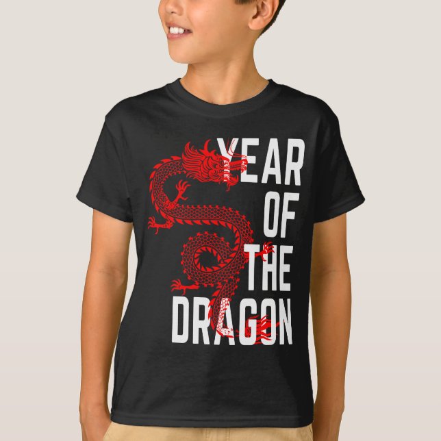Camiseta Ano do Dragão vermelho branco (Frente)