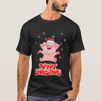 Camiseta Ano do porco - Feliz Natal - homens pretos da