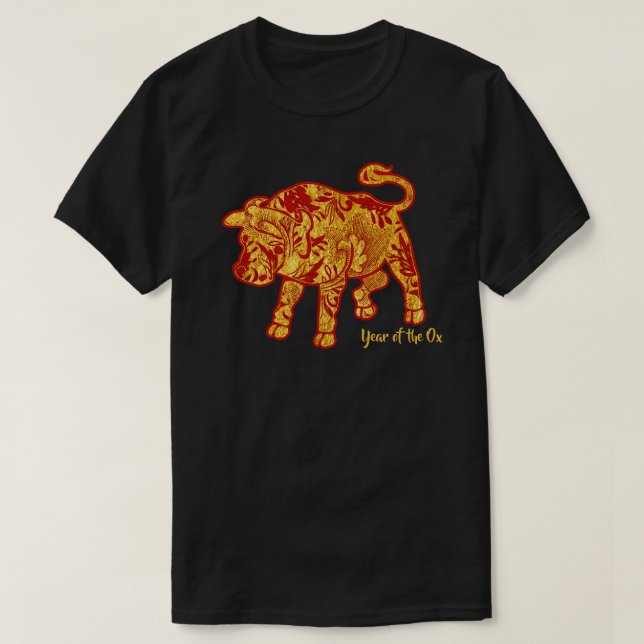 Camiseta Ano Dourado Do Padrão Da Ox (Frente do Design)